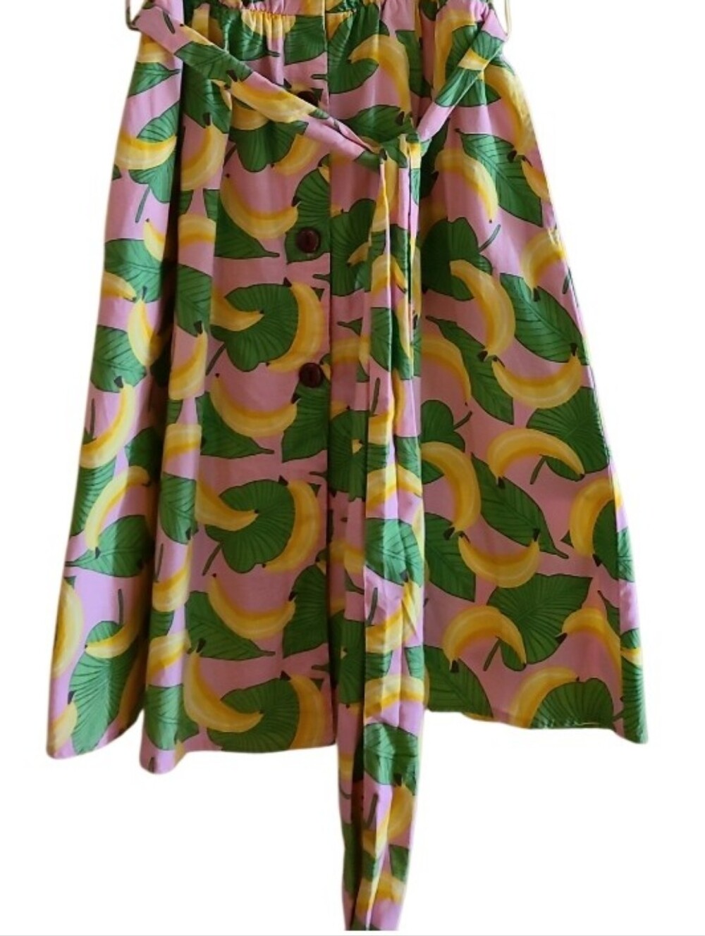 Retrolicious Banana Pattern Button Dress Green Yellow Retro Vintage-y Tie Waist - Picture 8 of 16